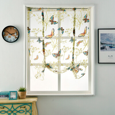 

Siaonvr Rod Liftable Kitchen Bathroom Window Roman Curtain Floral Sheer Voile Valances
