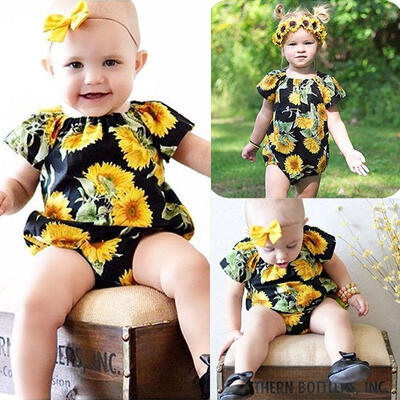 

Fashion Baby Kid Girls Cotton Floral Sleeveless Bodysuit Romper Outfits Set New