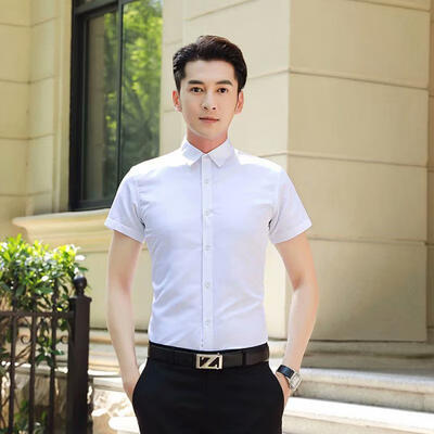 

Solid Color Business Shirts Short Sleeve Shirt Slim Fit Tops For Men
