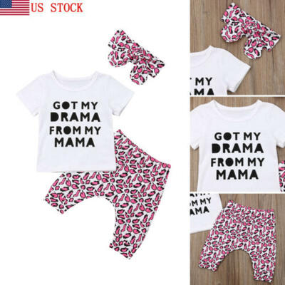 

Newborn Baby Girls Leopard print Clothes Top T-shirt Long Pants Summer Outfit US