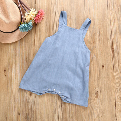 

Newborn Infant Baby Girl Boy Sleeveless Gallus Solid Linen Romper Jumpsuit Set