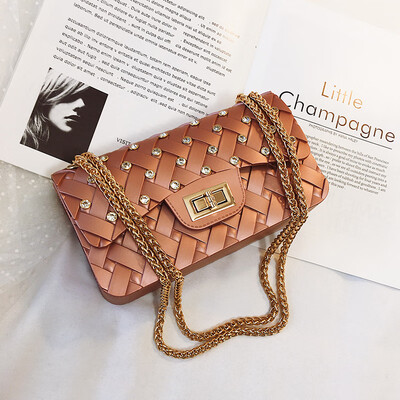 

New bag female 2019 new fashion diamond woven chain diagonal cross small square bag advanced sense jelly package
