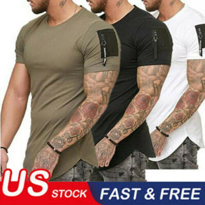 

Fashion Mens Slim Fit Short Sleeve Zipper Muscle Tee T-shirt Casual Blouse Tops