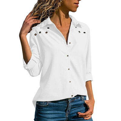 

Women Autumn Stylish Concise Casual All-match Long Sleeve Loose Solid Color Button-down Blouses