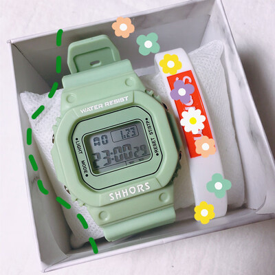 

Matcha green watch female ins wind student brief Korean version of small square watch unicorn waterproof square electronic watch