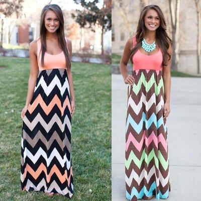 

Sexy Women Summer Boho Long Maxi Striped Evening Party Dress Beach Dresses