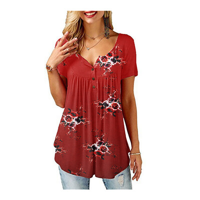 

Women Loose Long Sleeve V Neck Chiffon Casual Floral Blouse Shirt Tops Blouse US