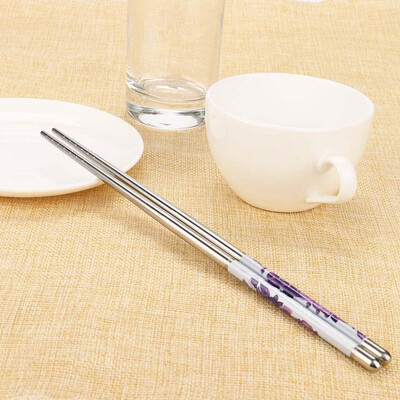 

Siaonvr 1Pair Length White Flower Pattern Stainless Steel Chopsticks Pair New