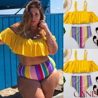 

2PCS Women High Waist Bikini Set Lady Retro Swimwear Beachwear Suit Plus Size