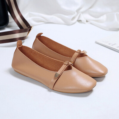 

2019 new spring&autumn flat-bottomed square-headed shoes women shallow bow soft black flat-heeled work bean shoes