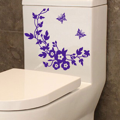 

Gobestart Flower Toilet Seat Wall Sticker Bathroom Decoration Decals Decor Butterfly Black