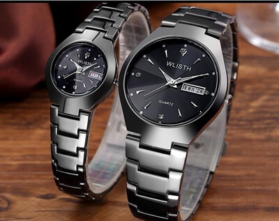 

2 PCS watches for man&woman steel band date week quartz luxury couples lovers watch coffee gold fashion clock gift