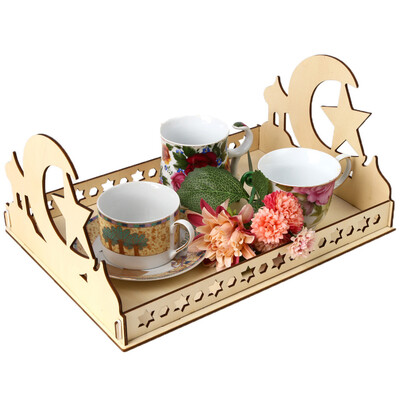 

Gobestart Wooden Artistic Eid Mubarak Party Serving Tableware Tray Display Wood Decoration