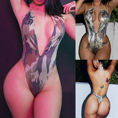 

ingerie Womens Mesh Sheer Leotard Thong High Cut One Piece Bodysuit Swimwear