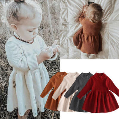 

UK Newborn Baby Girls Dresses Ruffle Sweater Dress Winter Skirts Kids Clothes