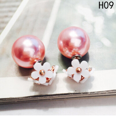 

Fashion Women Jewelry Double Sided Pearl Daisy Earrings Big Ball Beads Ear Stud