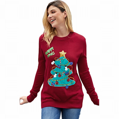 

Round neck long sleeve pullover sweater