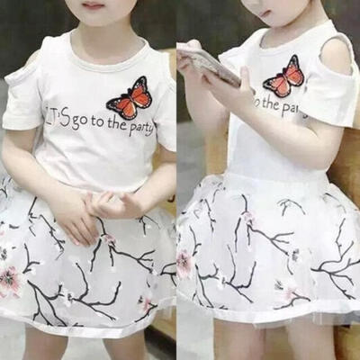

Toddler Kids Baby Girls Outfits Clothes T-shirt TopsFlower Dress Skirt 2PCS Set