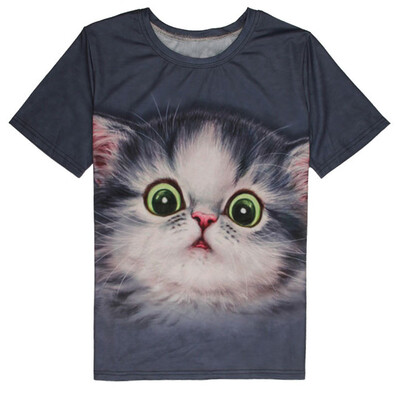 

Toponeto Men Summer Casual Abstract Cat 3D Print O Neck Short Sleeve T-shirt Top Blouse