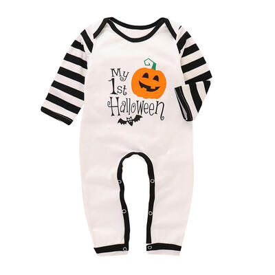 

Cute Halloween Pumpkin Print Stripe Baby Romper Long Sleeve Cotton Jumpsuit