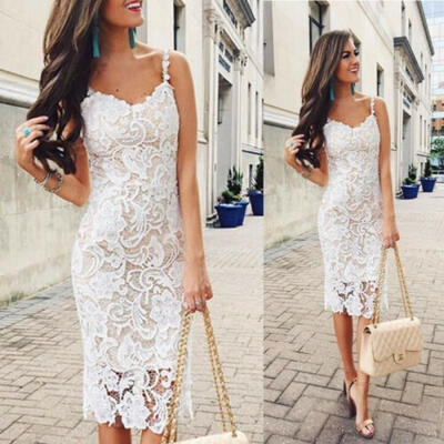 

2019 Women Fashion Summer Sleeveless Bodycon Sexy Short Mini Lace Sundress New