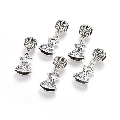 

Alloy European Dangle Beads Large Hole Pendants Dress Antique Silver 36mm Hole 5mm Pendant 22x155x57mm