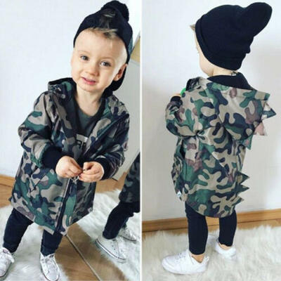

UK Cool Toddler Kid Baby Boy Camouflage Dinosaur Zipper Coat Top Hooded Outwear