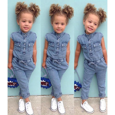 

NEW Toddler Kids Baby Girls Denim Shirt Romper Playsuit Pants Outfits Clothes