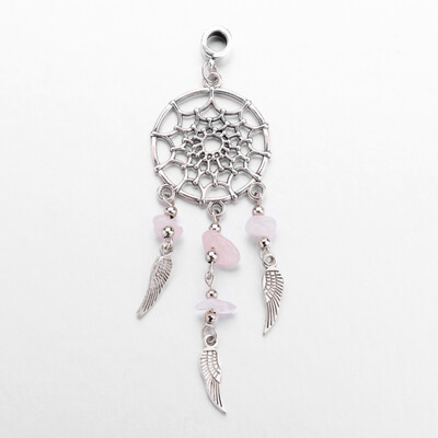 

Alloy European Dangle Beads Dream Catcher with Natural Rose Quartz Beads Antique Silver 95mm Hole 45mm