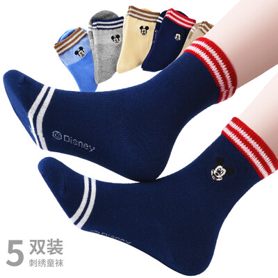 

Disney childrens socks boys autumn&winter breathable combed cotton socks jacquard embroidery students in the tube childrens socks 5 pairs D00345M 22-24cm suitable for 10 years old