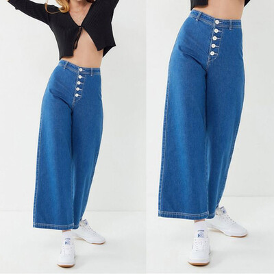 

Tailored Women Casual Denim Single-breasted Zipper Fly Loose Straight Pencil Jeans Pants