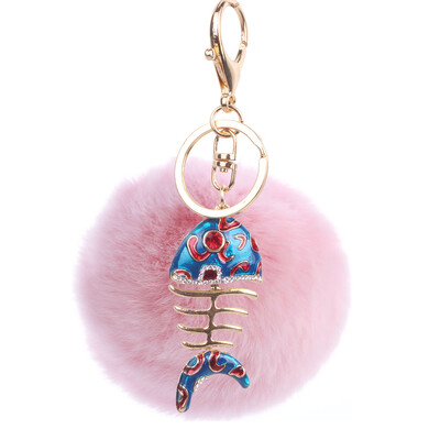 

Creative Smart Fishbone Keychain Rex Rabbit Plush Pendant Bag Mobile Phone Charm Fashion Pendant