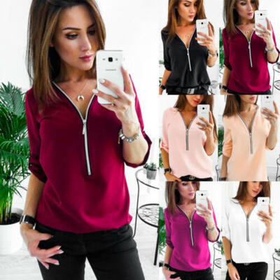 

Fashion Womens Long Sleeve Loose Blouse Casual Shirt Summer Chiffon Tops T-Shirt