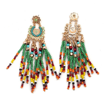 

Big Star Vintage Handmade Chinese Wind Jewelry Bohemia Ethnic Fashion Resin Bead Fan-Shaped Big Earrings For Women F3405