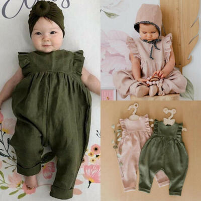 

US Summer Toddler Baby Girl Sleeveless Clothes Solid Romper Jumpsuit 2PCS Outfit