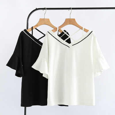 

WJ Summer T Shirt Women V-Neck Sexy New Arrivals Fashion Solid Hollow T-shirt Woman Tee Tops Casual Female T-shirts F5