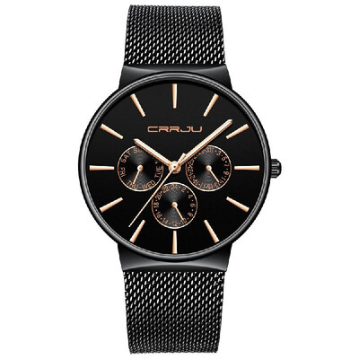

CRRJU 2155 Man Quartz Wristwatch Luminous Function Date Week 24 Hours Dials Display Stainless Steel Watchband Male Watch