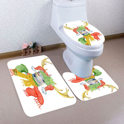

〖Follure〗3PCS Christmas Bathroom Non-Slip Pedestal Rug Lid Toilet Cover Bath Mat Set