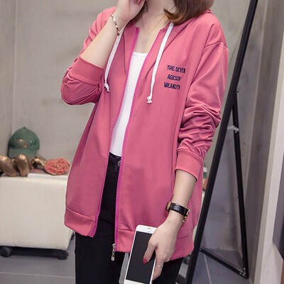 

Toponeto Fashion Women Cardigan Letter Printing Hooded Long Sleeve Blouse Sport Coat