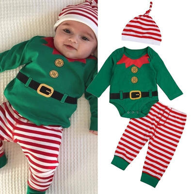 

Christmas Newborn Kids Baby Boys Girls Romper Pants Hat Outfits Set Clothes 3Pcs
