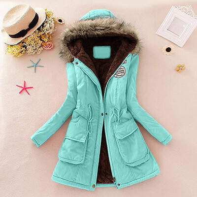 

Roseonmyhand Women Long Coat Fur Collar Hooded Jacket Slim Winter Parka Outwear Coats