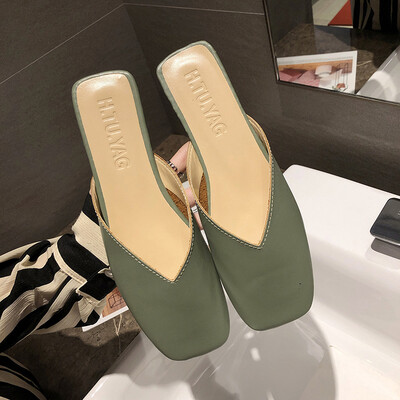 

Korean version of the slacker Muller shoes womens fashion outside wearing Baotou semi - slippers women antique milk shoes flat sh