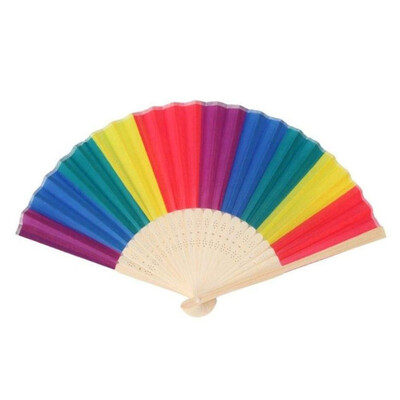 

New Hot Chinese Rainbow Pattern Folding Fan Plastic Folding Fan Household Decoration Craft DIY Wedding Party Decoration
