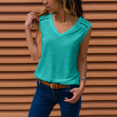 

Starmoon Womens Sexy Lace Stitching Solid V-Neck Sleeveless Vest T-Shirt Blouse