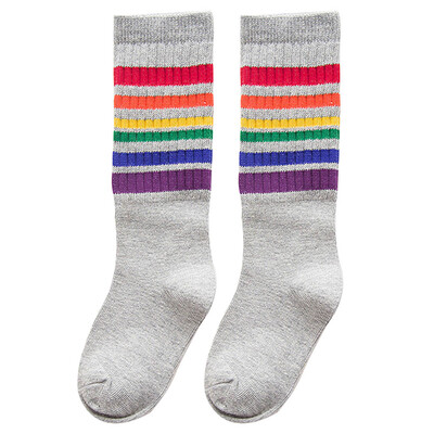 

Children Socks Boys Girls Rainbow Striped Sports Knee High Sneaker Socks