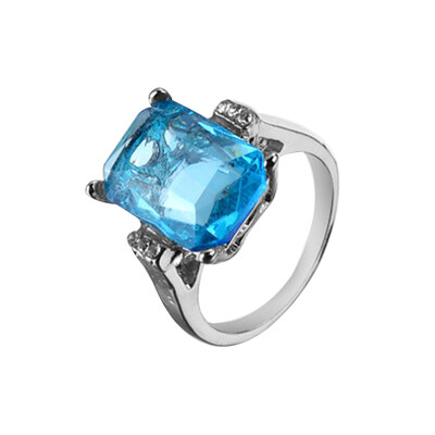 

Fashion Vintage Alloy Topaz Square Crystal Ring Woman Square Sea Blue Rings Gifts Jewelry
