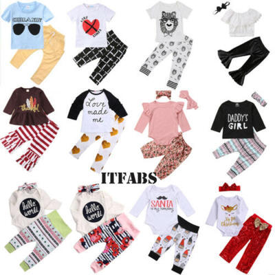 

Newborn Toddler Baby Girls Boy Kid T-shirt Print TopsPants Clothes Set Outfits