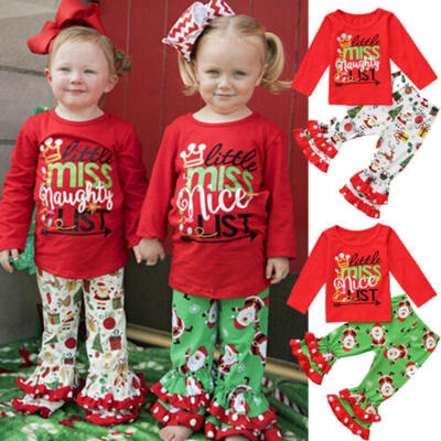 

2019 Christmas Newborn Baby Girl Outfit Long Sleeve TopsLong Pants Clothes Set