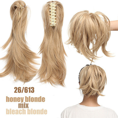 

Messy Bendable Claw on Ponytail Hairpiece Clip in Jaw with 3 Bendable Metals Synthetic Straight Fluffy Hair Extension Updo braids