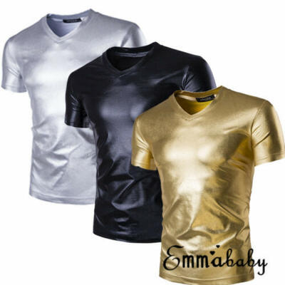 

Fashion Mens Casual Tops T-Shirt Short Sleeve V-Neck Slim Fit Shining Shirts